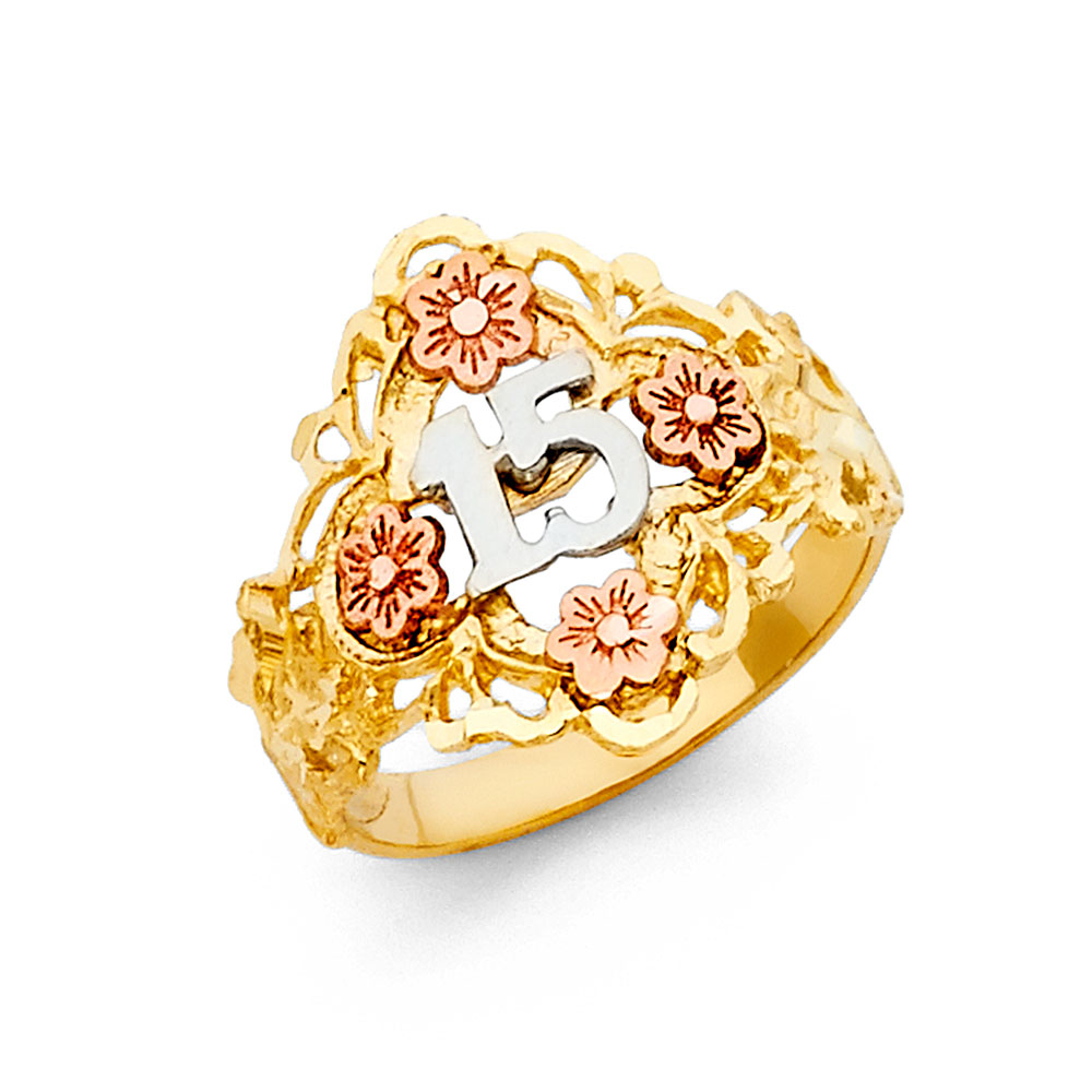 Lady's Three-Tone 14 Karat 15 Years Ring 
18mm