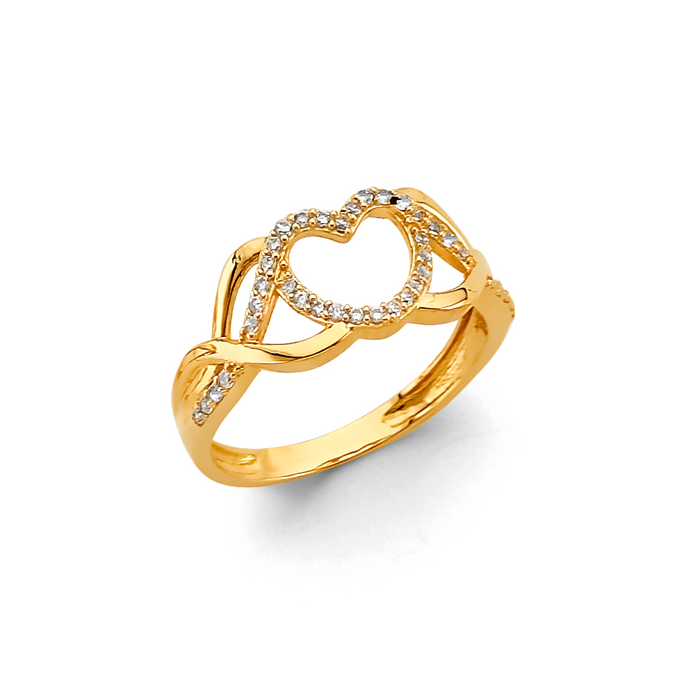 Lady's Yellow 14 Karat Fashion Cz HeartRing 
Length 8.35 Mm 17.5