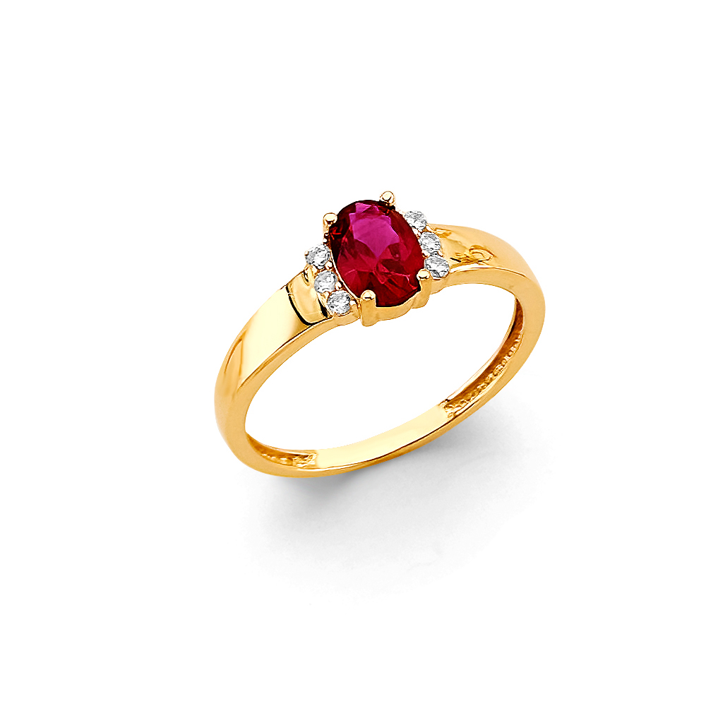 Lady's Yellow 14 Karat Fancy Red Cz Ring
 Length 7 Mm 5