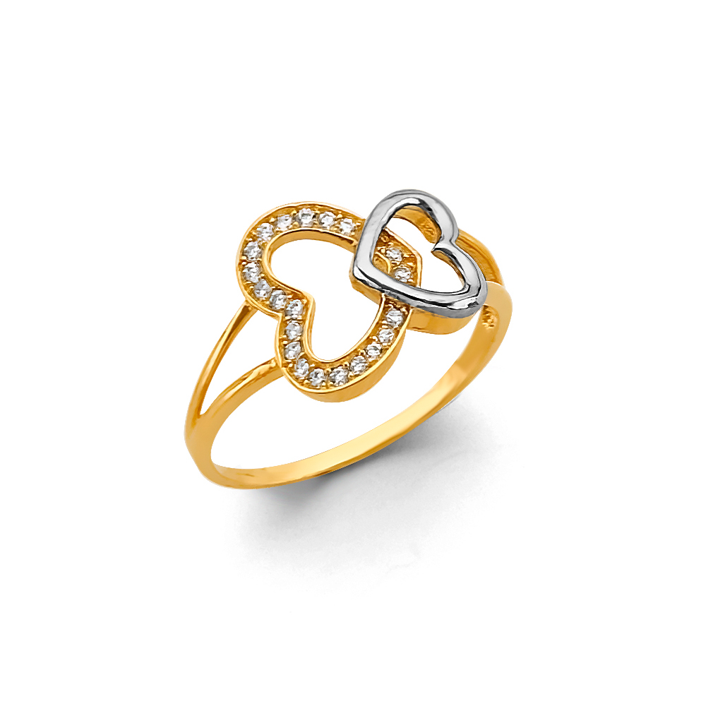 Lady's Yellow 14 Karat Fancy Double Heart  Ring
 Length 10 Mm 13