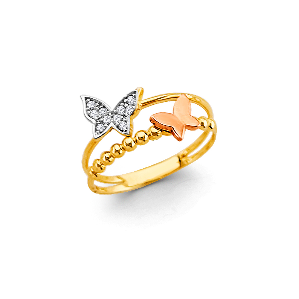 Lady's Three-Tone 14 Karat Butterflies Ring 
Length 10.72 Mm 10