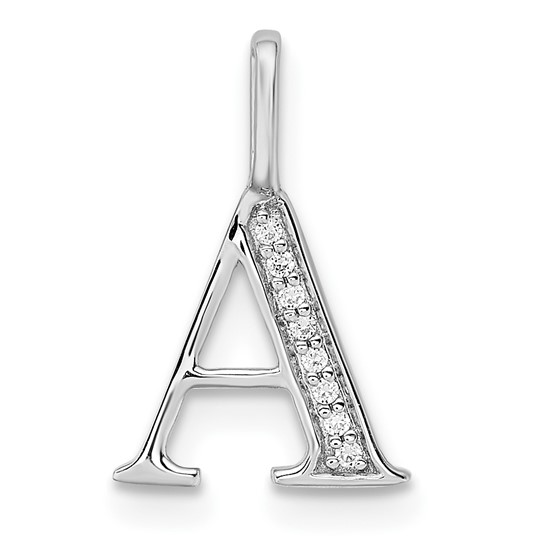 14k White Gold Diamond Letter A Initial Pendant