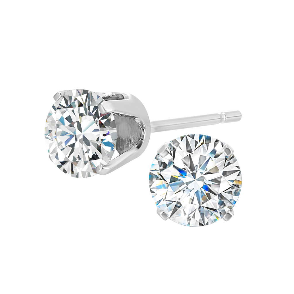 14K White Gold 1 Ctw Diamond Rd Four Prong Solitaire Earrings
