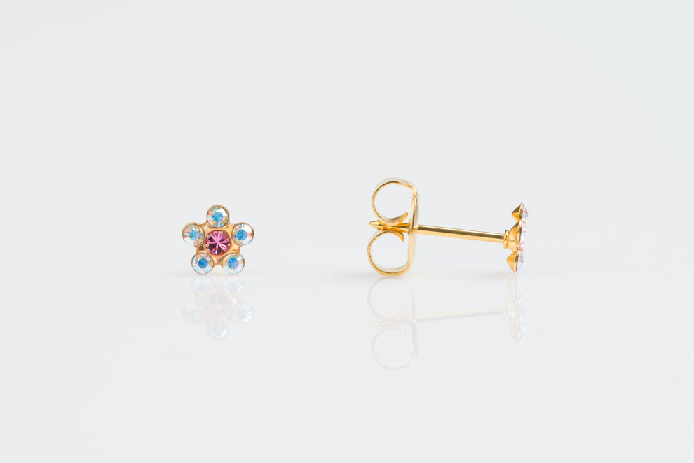 Lady's Yellow 14 Karat Crystal/October Rose Piercing Earrings