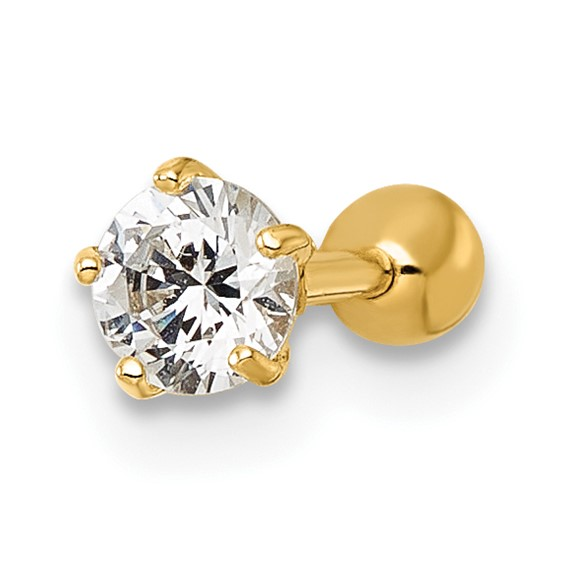 10K 18 gauge round white cz Body Jewelry Gold Nose