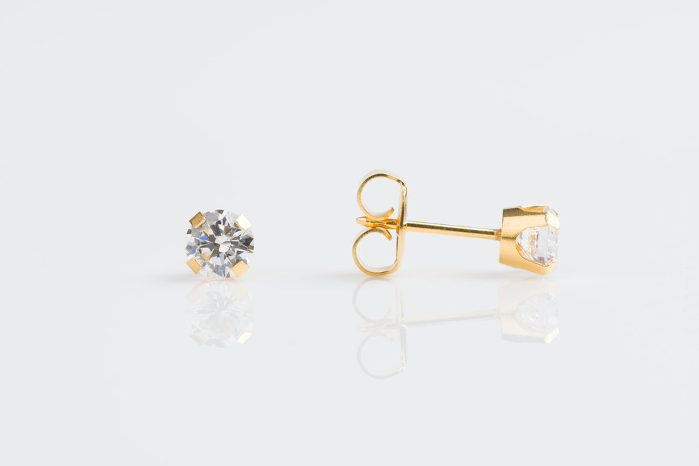 Lady's Yellow 14 Karat  Cubic Zirconia Piercing Studs Earrings
5mm