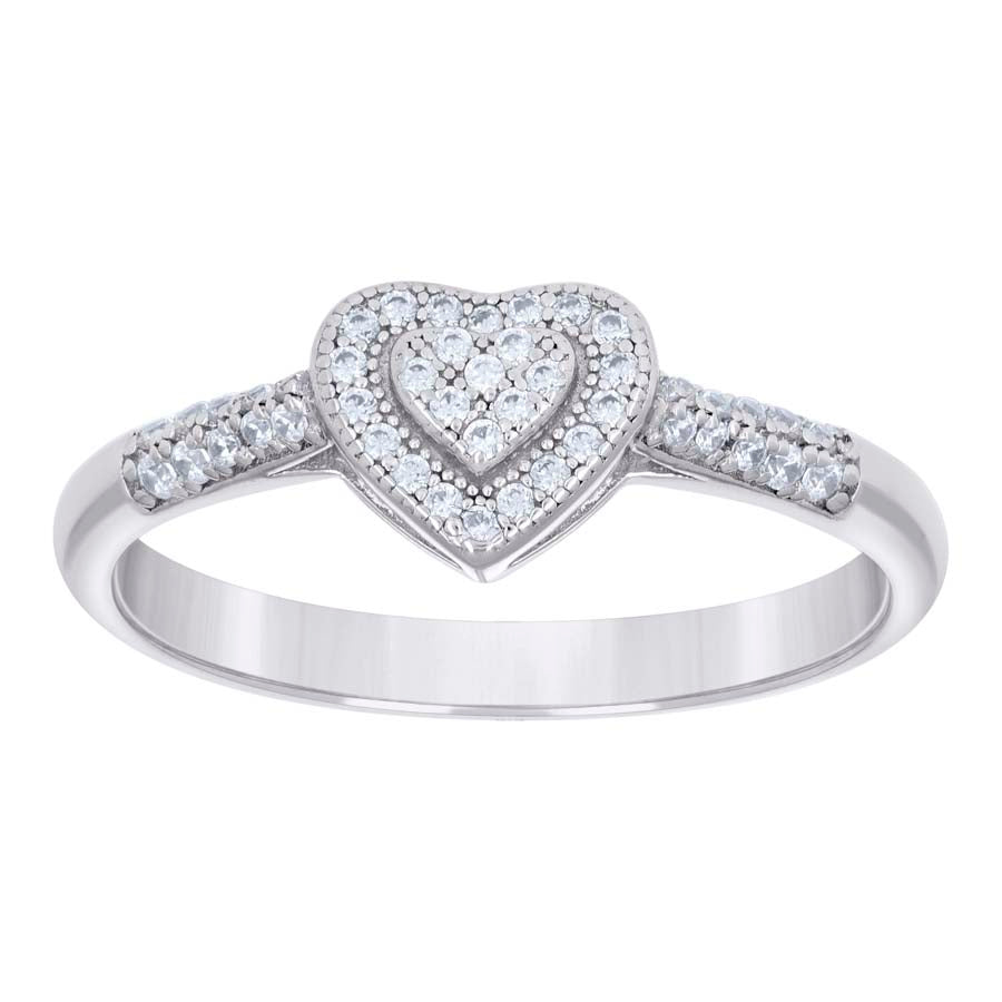 Lady's White Heart Cz Silver Ring Length 7.5 Mm 2.5 Style: Halo