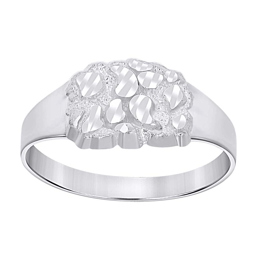 Gent's White Silver Nugget Ring Length 9.9 mm 4mm size 11