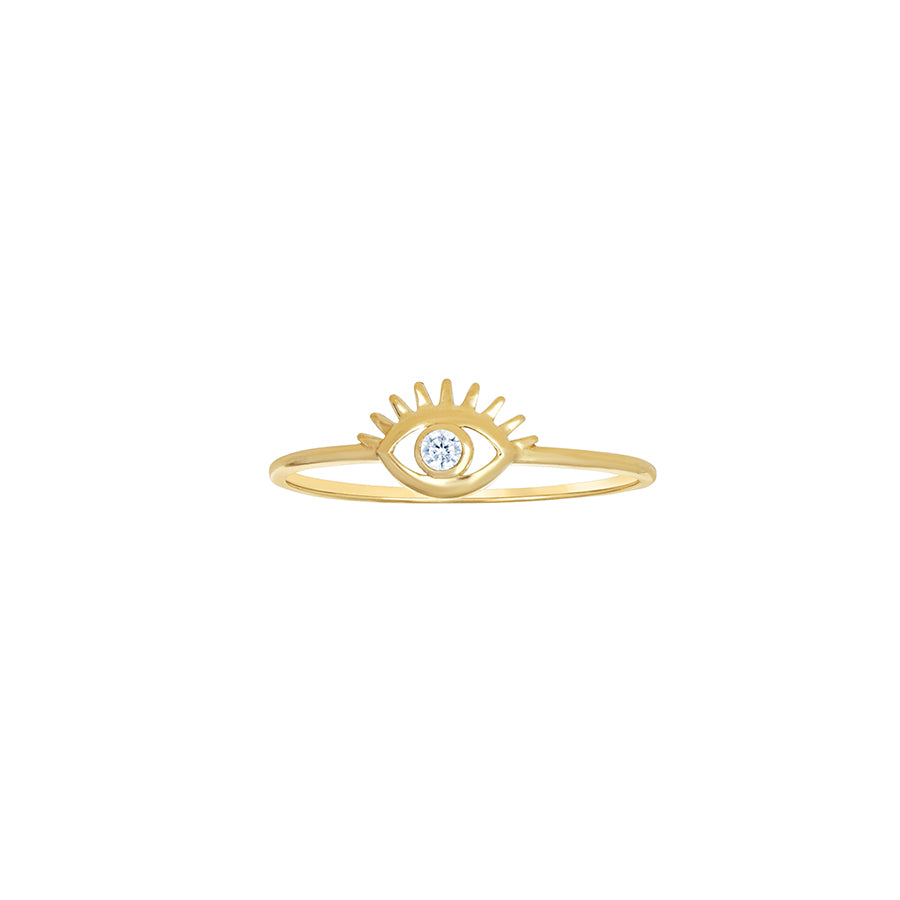 Lady's Yellow 10 Karat Fashion cz eye Ring Length 5.9x.8mm size 7
