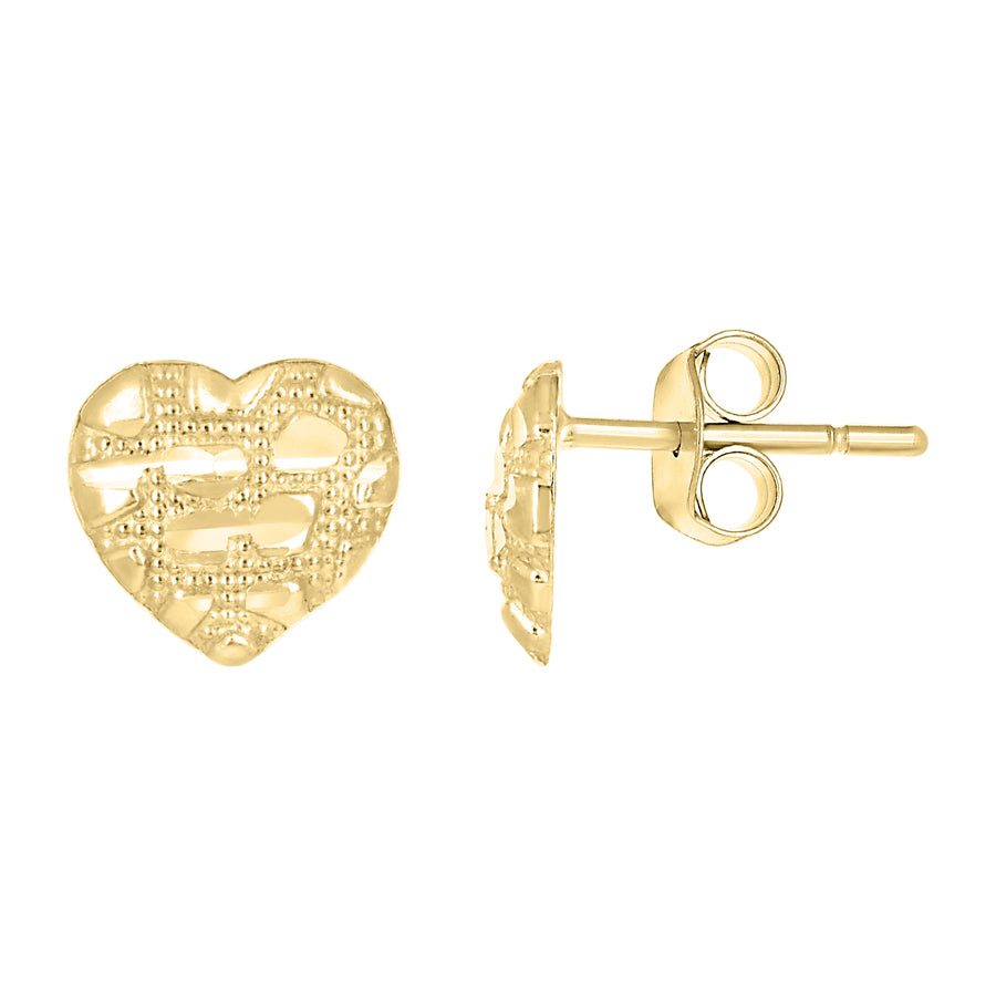 Lady's Yellow 10 Karat heart Earrings Length 7.2x7.8mm Style: Nugguet