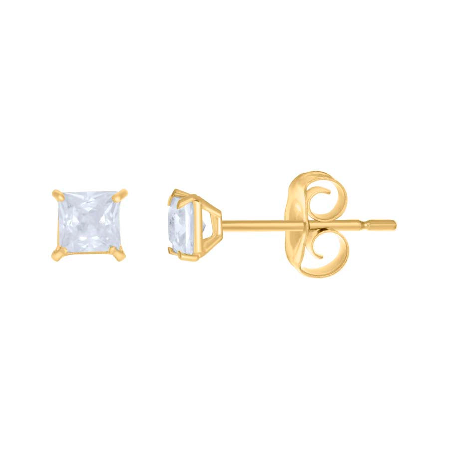 Lady's Yellow 10 Karat cz square Earrings Length 3.6x3.6mm