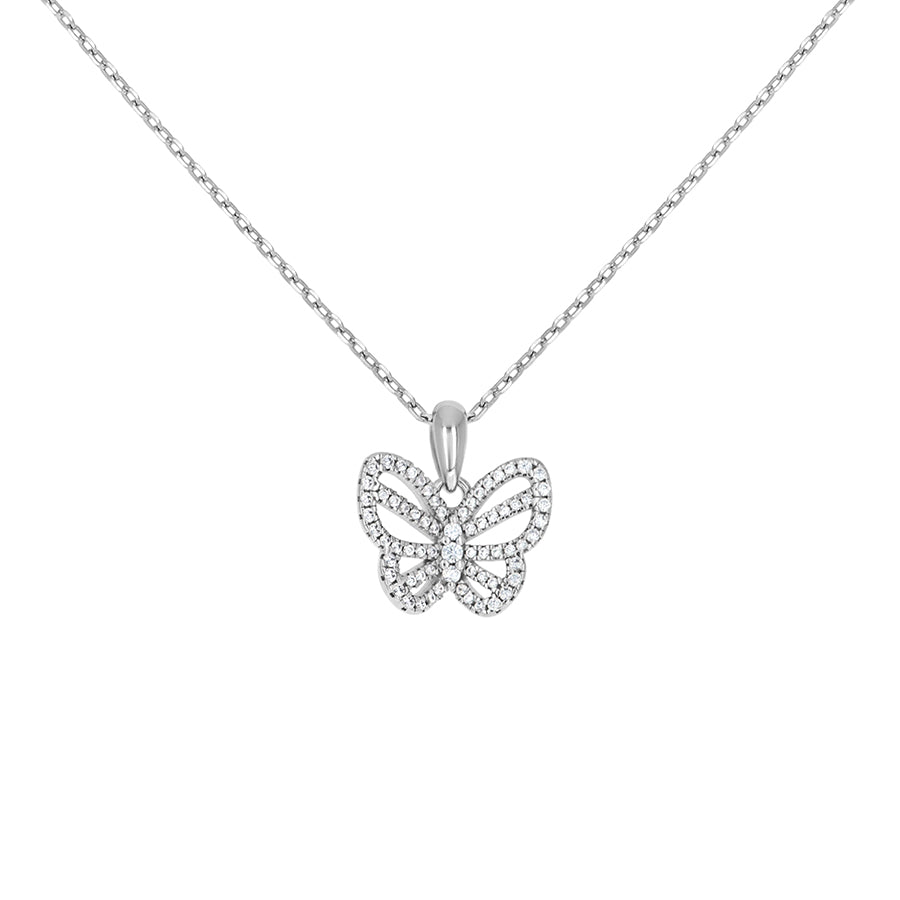 925 Silver Butterfly cz necklace 16"+2"
16mm