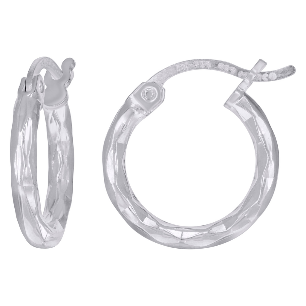 Lady's 925 Sterling Silver hoops diamond cut 2mm