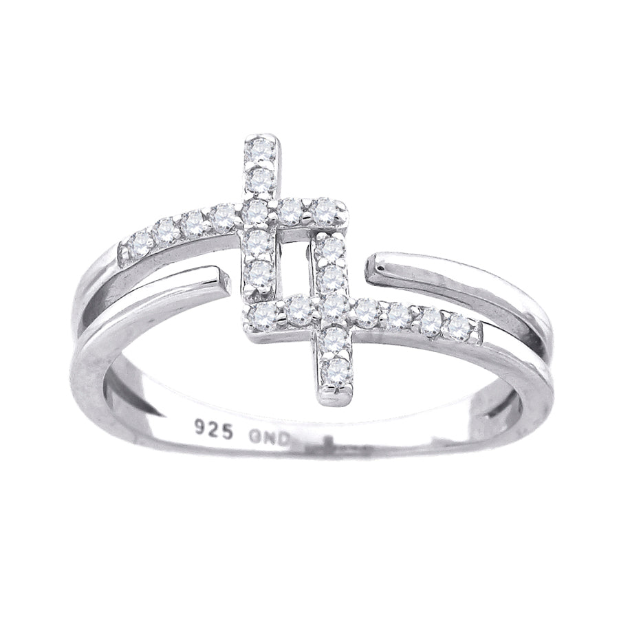 Lady's White Silver Cross cz Ring Length 12MM
