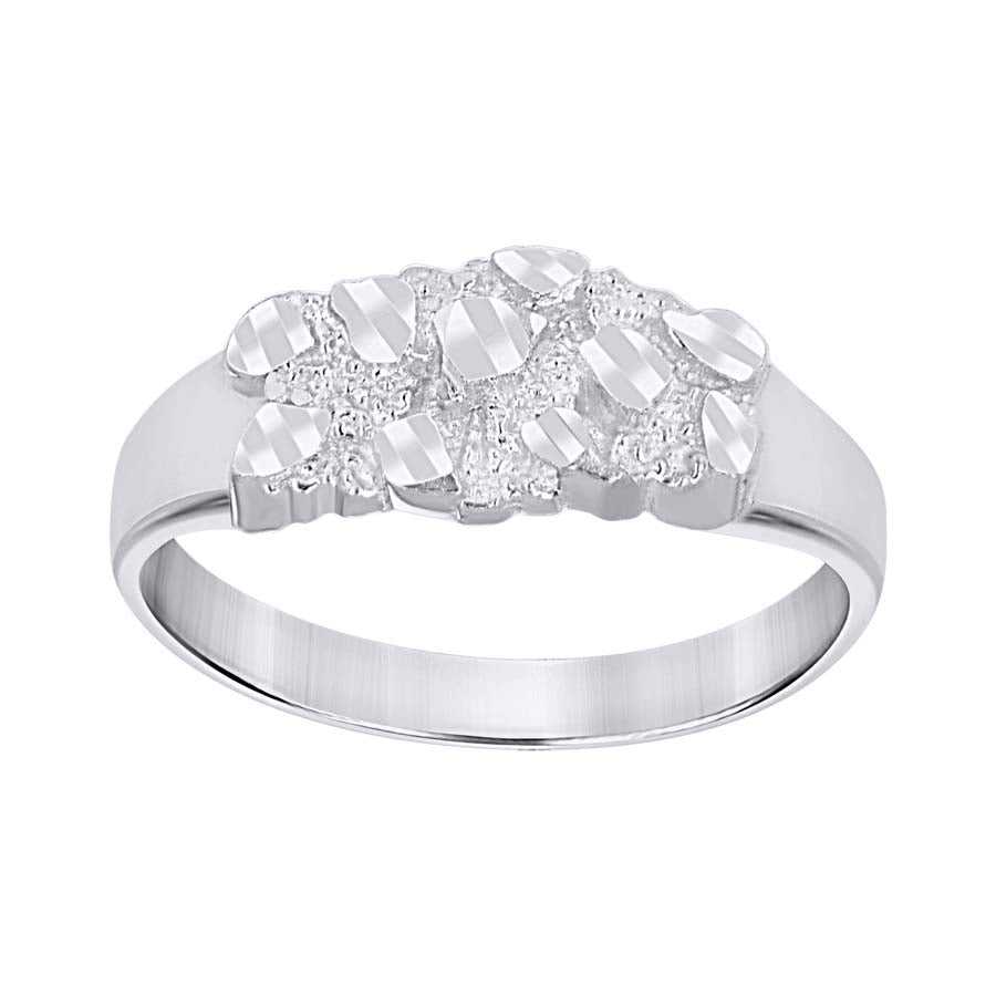 Ladies White Silver Nugget Ring Length 6.6x2.9mm size 6