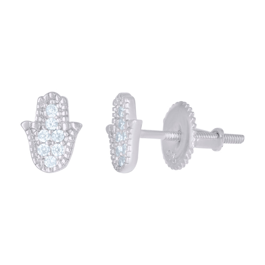 Lady's White Sterling Silver cz hand stud Earrings