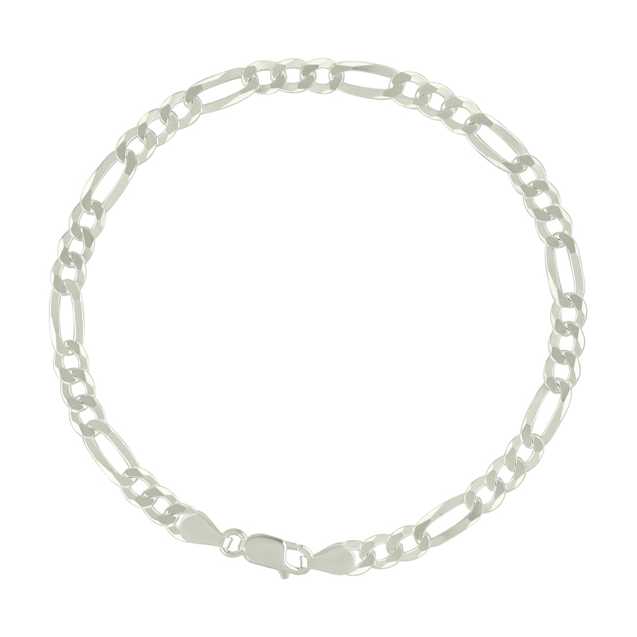 White Sterling Silver Bracelet 4mm Style: Figaro
Length: 8"