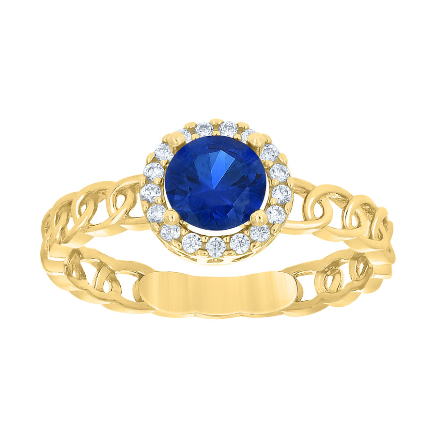 Lady's Yellow 10 Karat round blue cz Ring Length 8.74mm
