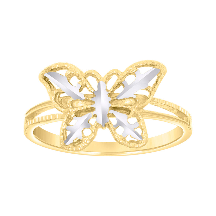 Lady's Two-Tone 10 Karat Butterfly  Diamond Cut Ring Length 9.8x14.77m