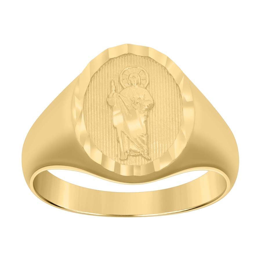 Men's Yellow 10 Karat St Jude Oval Ring Length 14.7mm