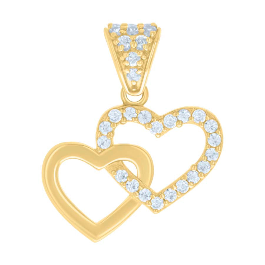Yellow 10 Karat Double Heart CZ Pendant 21.1x18.6mm