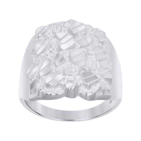 Gent's White Silver Nugget Ring Length 20.1x3.5mm