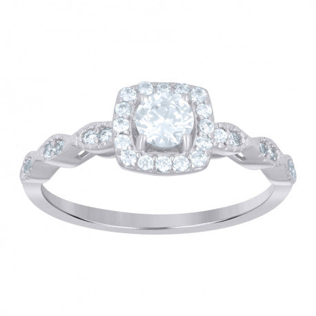 Lady's White Solitaire CZ Silver Ring Length 7.22mm