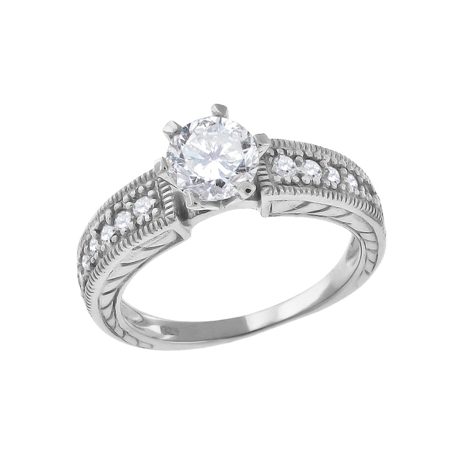 Lady's White Solitaire Micro-Pave CZ Silver Ring Length 7.25mm