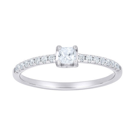 Lady's White Solitaire CZ Silver Ring Length 3.4x1.4mm Size 6