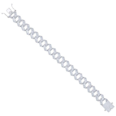 White Sterling Silver CZ  Rhodium Plated Bracelet Style: Miami-cuban