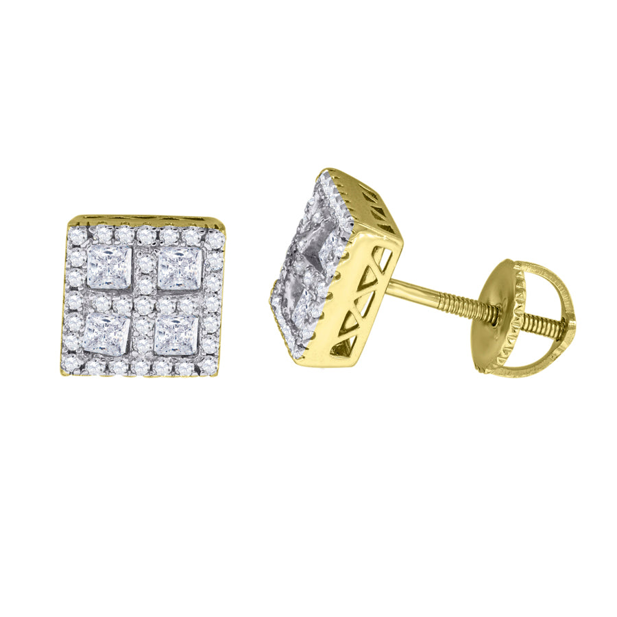 Lady's Yellow Sterling Silver CZ square Stud Earrings 8.2MM