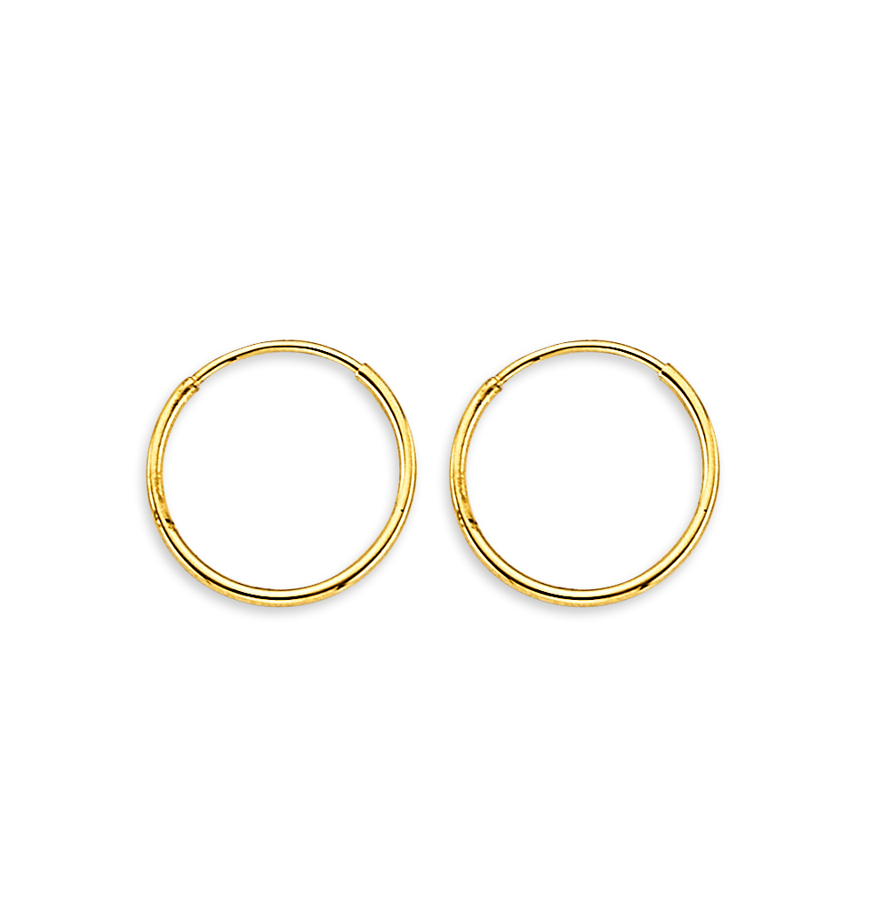 Lady's Yellow 14 Karat 1mm Hoop Earrings Length 12x12mm