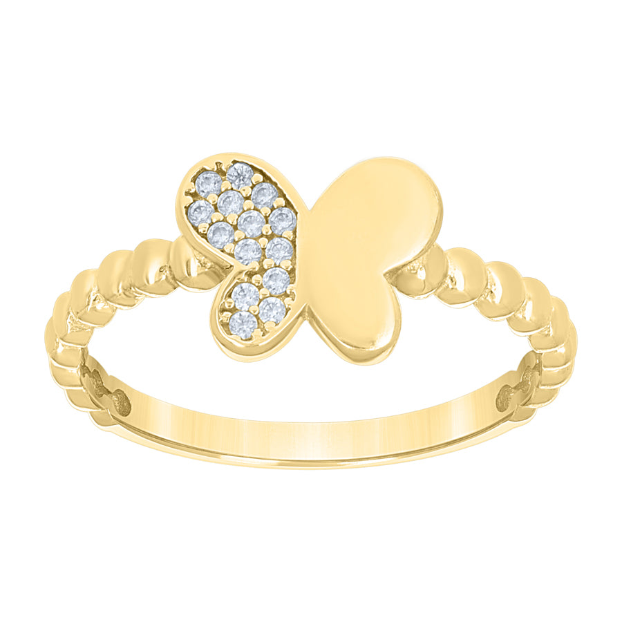 Lady's Yellow 10 Karat Butterfly CZ Fashion Ring Length 8.2x2.1mm