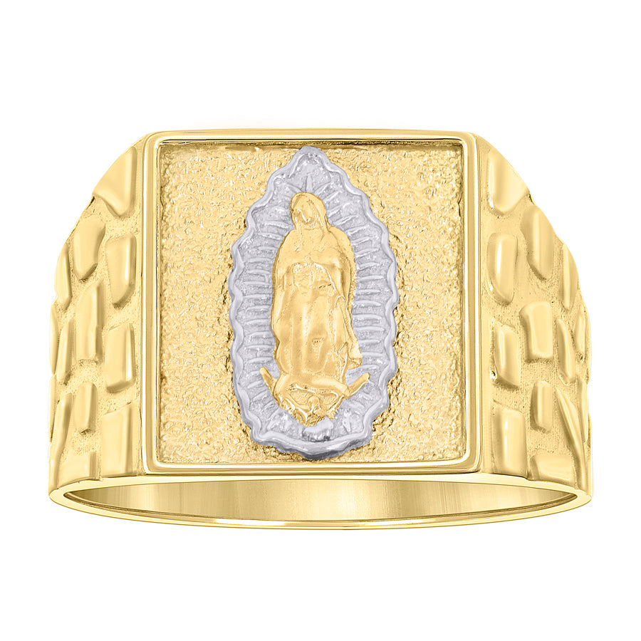 Gent's Two-Tone 10 Karat Virgen Of Guadalupe Nugget Fashion Ring Lengt