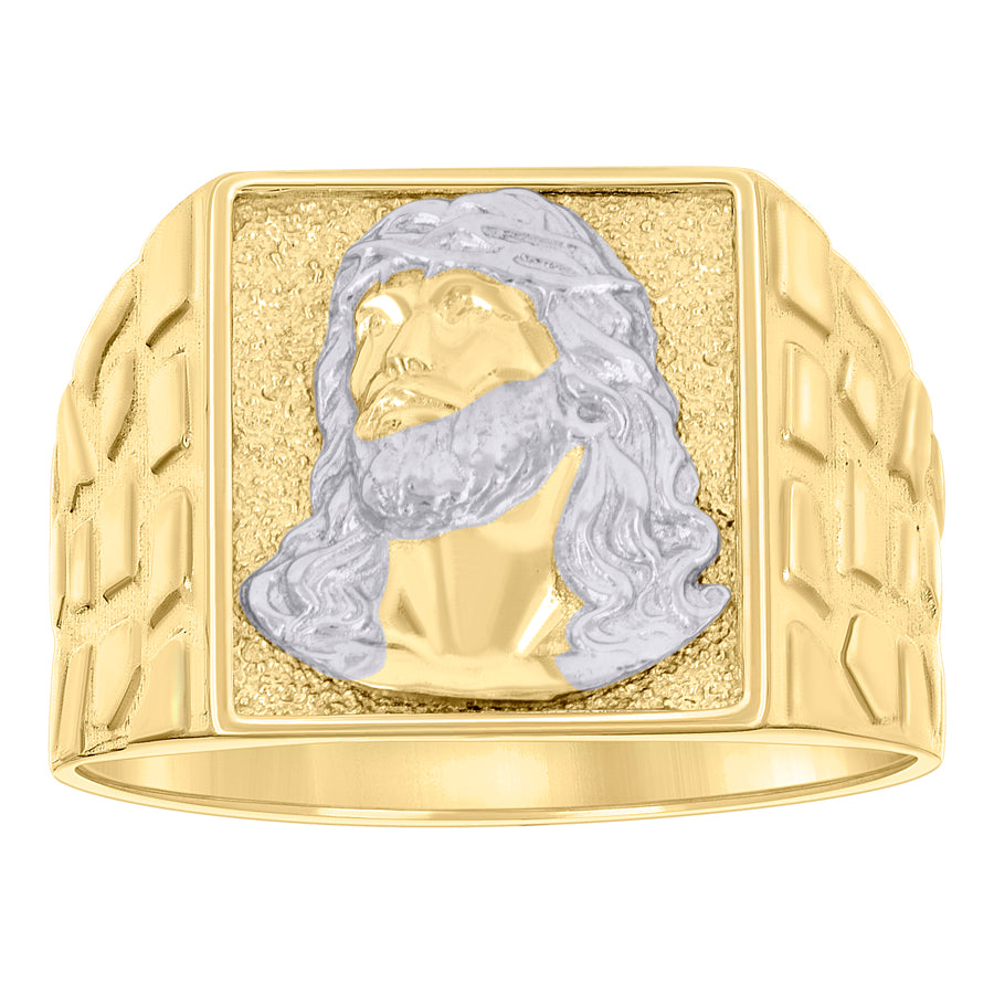 Gent's Two-Tone 10 Karat Jesus Face Nugget Fashion Ring Length 14.3 Mm