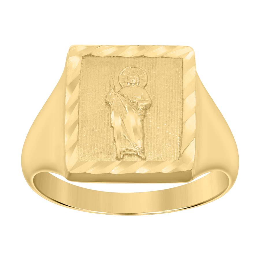 Gent's Yellow 10 Karat Saint Jude Religious Ring Length 14.4x3.6mm