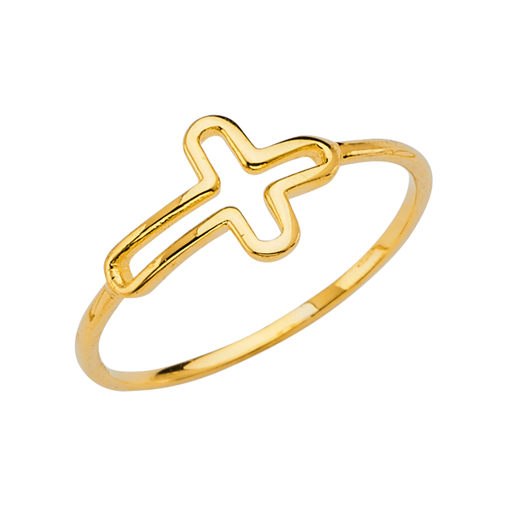 Lady's Yellow 14 Karat Cross Ring Length 8.41x.86mm