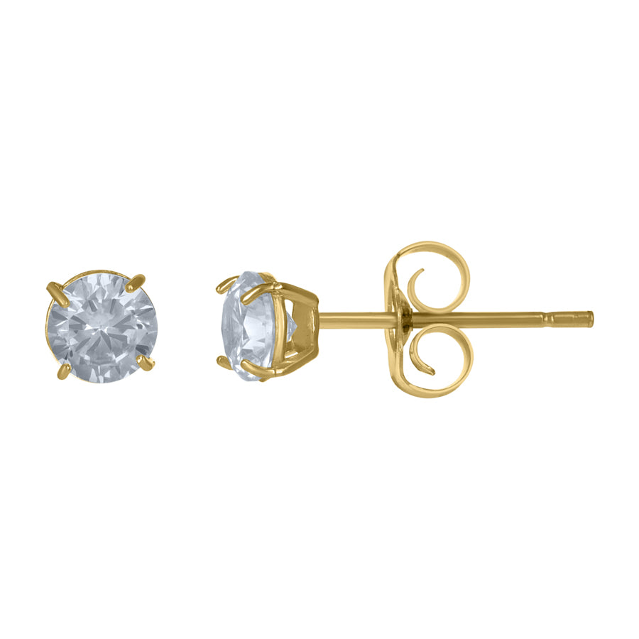 Lady's Yellow 10 Karat Round CZ Earrings Length 4mm Finish: Polished