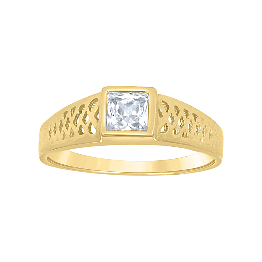 Yellow 10 Karat Baby Square CZ Ring 3.7mm Finish: polished