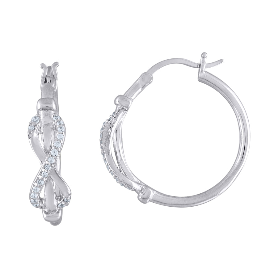 Lady's White Sterling Silver Infinity Hoops CZ Earrings 26.8x2.26mm
