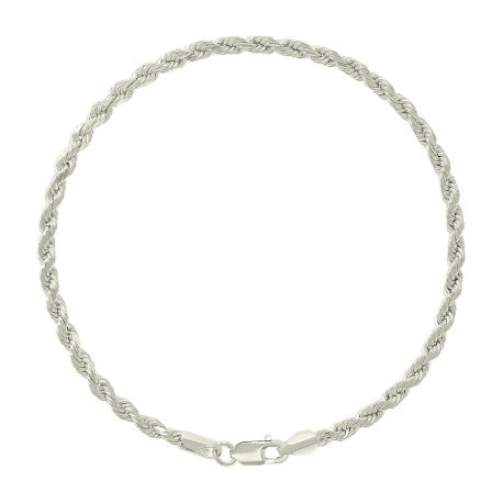 White Sterling Silver Hollow Rope Bracelet 3mm 8" Style: Rope