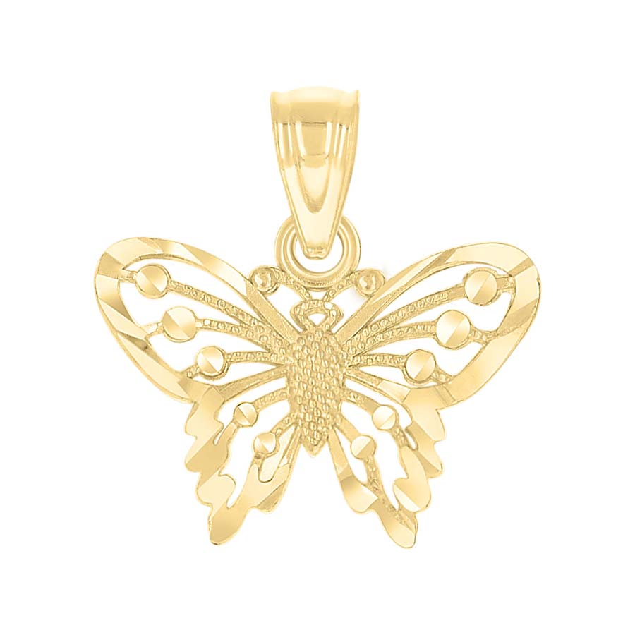 Yellow 10 Karat Diamond Cut Butterfly Pendant Length: 17.1x16mm