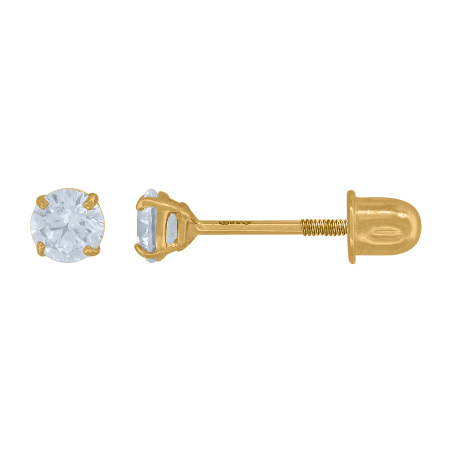 Lady's Yellow 14 Karat Round CZ Stud Earrings Length 3mm