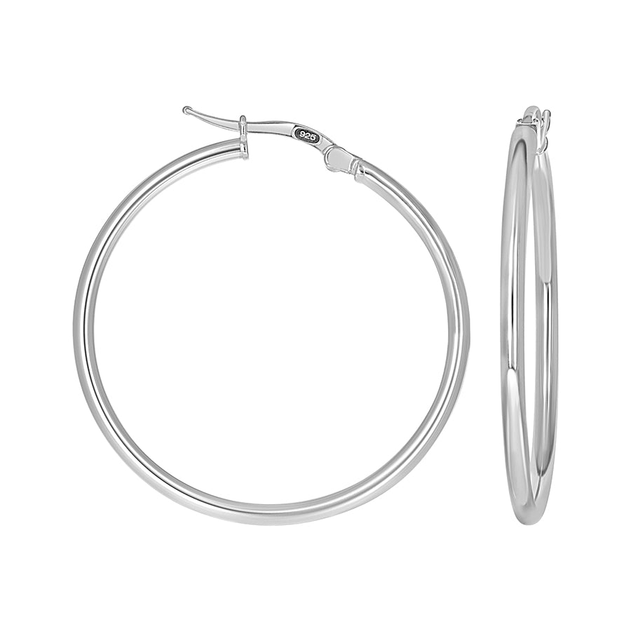 Lady's White Sterling Silver Tube Hoop Earrings 34.6X2mm