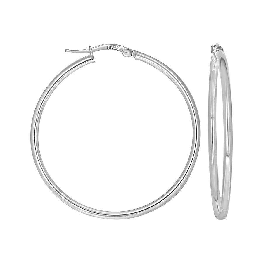Lady's White Sterling Silver Tube Hoop Earrings Length: 39.7x2mm