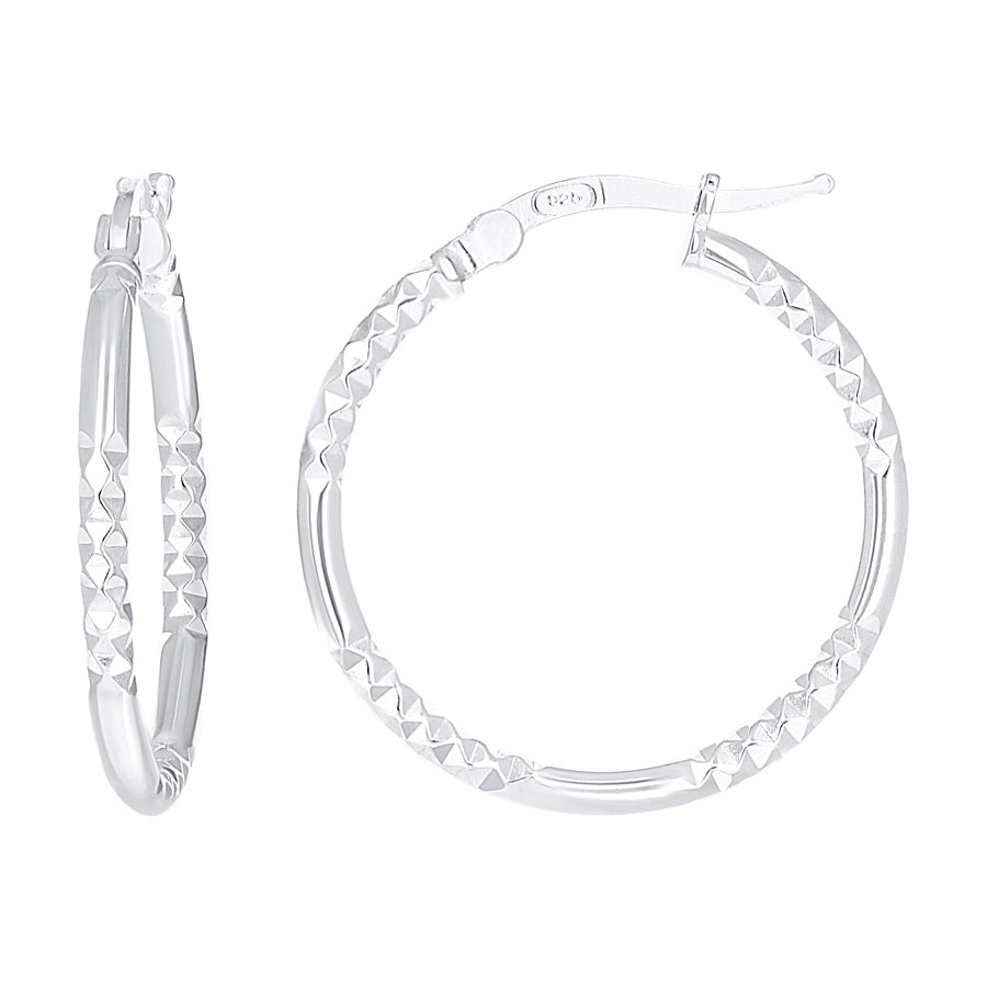 Lady's White Sterling Silver Fancy Hoop Earrings 25.7x2mm