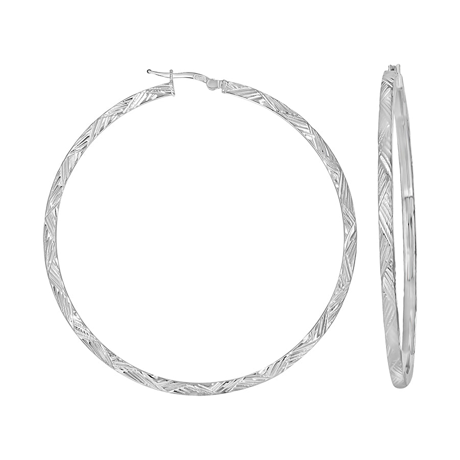 Lady's White Sterling Silver Diamond Cut Hoop Earrings 64.10x3mm
