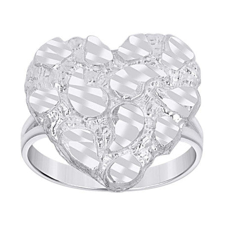 Lady's White Silver Heart Nugget Ring Length 17.2x2.5mm