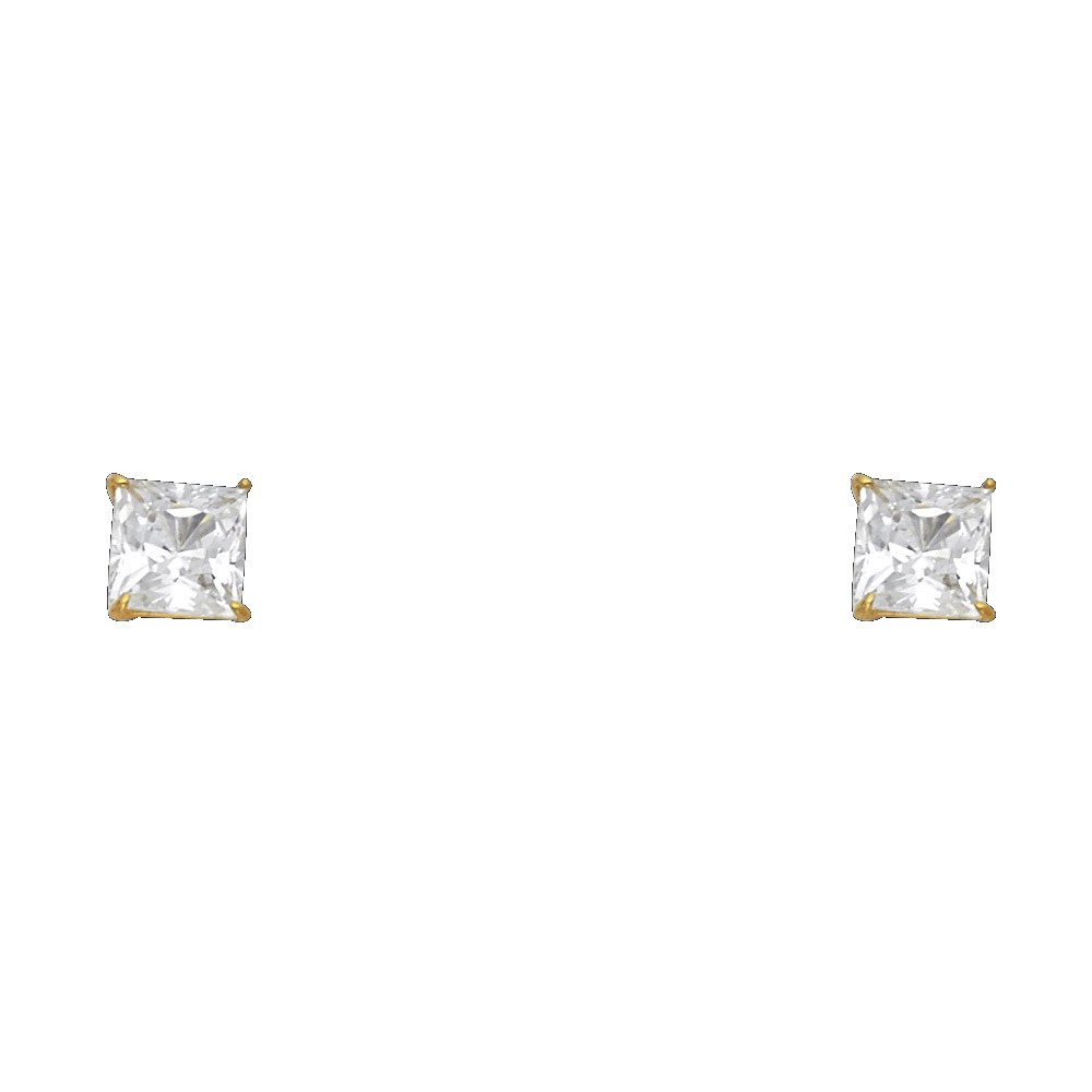 Lady's Yellow 14 Karat Square Basket CZ Stud Earrings Length 5mm