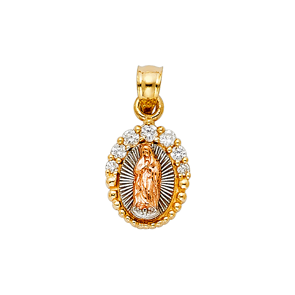 Three-Tone 10 Karat CZ Our Lady Of Guadalupe Pendant 16.64x8.62MM
